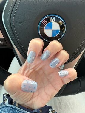 New Press-On Nails with Blue Dot Accents size medium
